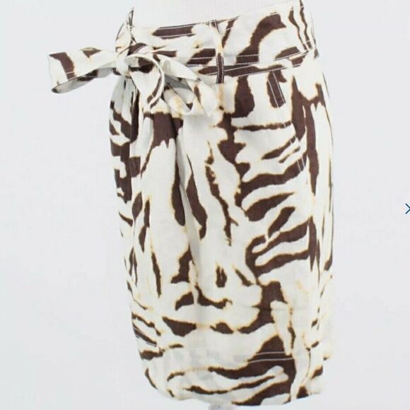NWT White brown zebra 100% linen BANANA REPUBLIC A-line skirt 2 - Picture 5 of 12